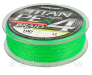 Шнур 0.18 мм 13.2 кг 100 м Kalipso Titan PE X4 Fluo Green