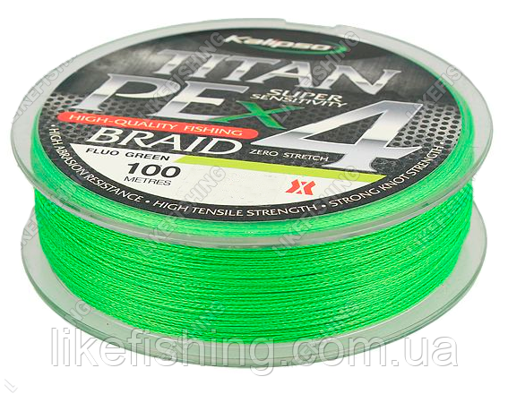 Шнур 0.22 мм 17.1 кг 100 м Kalipso Titan PE X4 Fluo Green