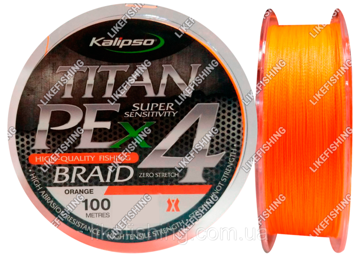 Шнур 0.28 мм 100 м 22.9 кг Kalipso Titan PE x 4 Orange