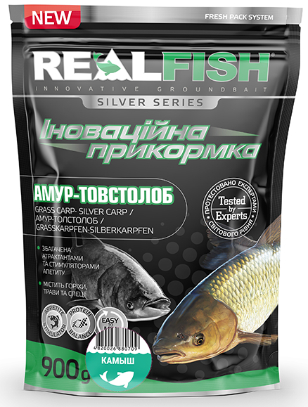 Прикормка RealFish амур, толстолоб камыш 900г
