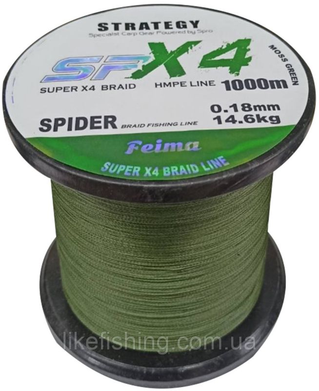 Шнур 0.14 мм 1000 м 10 кг Strategy SP X4 Feima Green