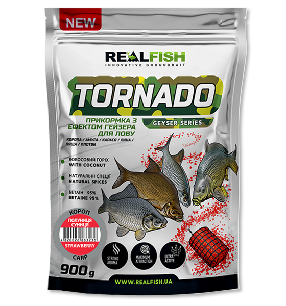 Прикормка RealFish Tornado карп клубника-земляника 900 г