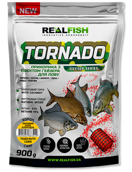 Прикормка RealFish Tornado карп тигровый орех-кукуруза 900 г