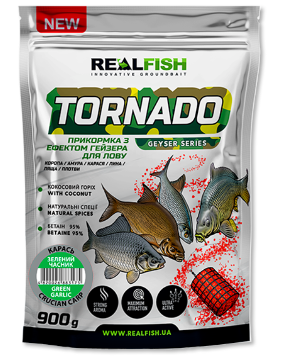 Прикормка RealFish Tornado карась зеленый чеснок 900 г