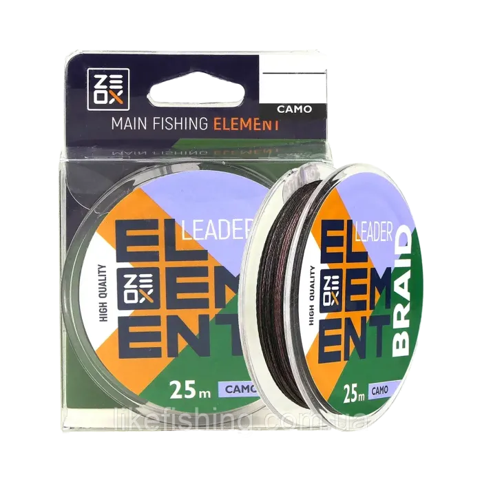Поводочний матеріал 0.30мм 25м 25.9кг ZEOX Element Leader Braid Camo