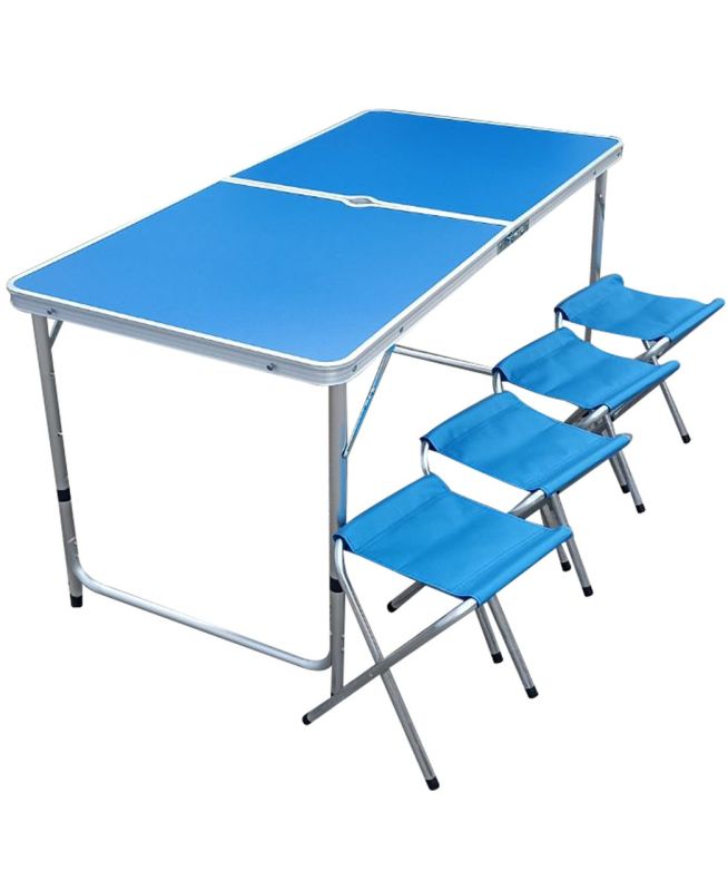 Стол туристический алюминиевый складной 120*60 + 4 стула синий