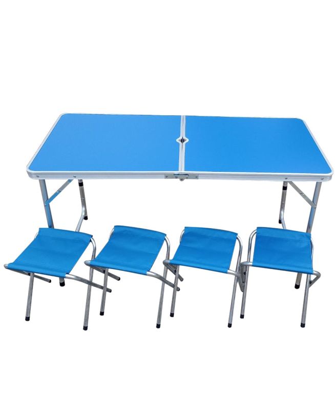 Стол туристический алюминиевый складной 120*60 + 4 стула синий