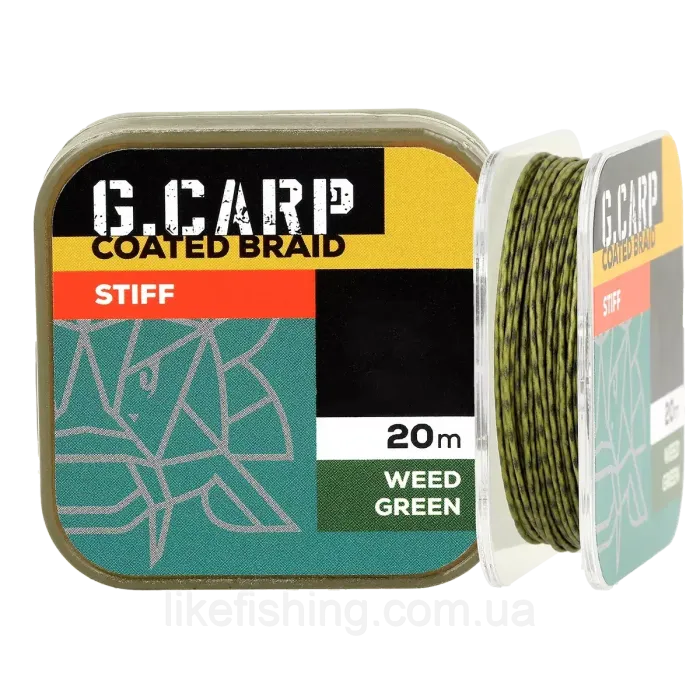 Поводочный материал в оплетке GC G.Carp Coated Braid Stiff 20м 35lb Weed Green