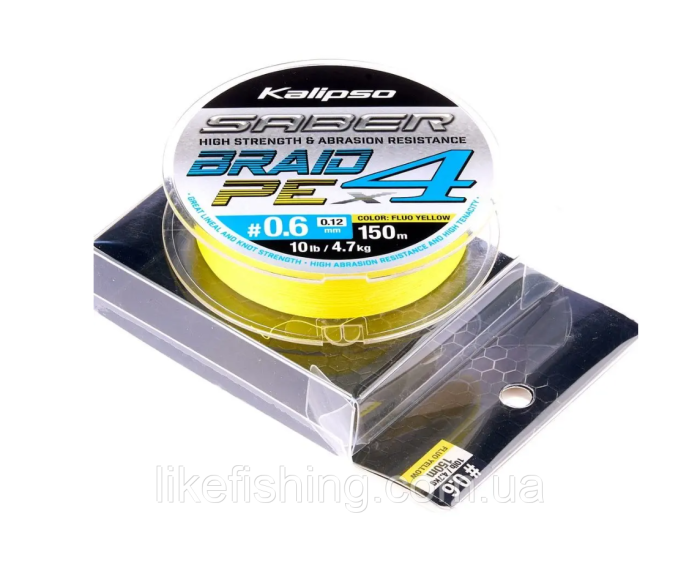 Шнур Kalipso Saber X4 150 м PE0.8 Fluo Yellow
