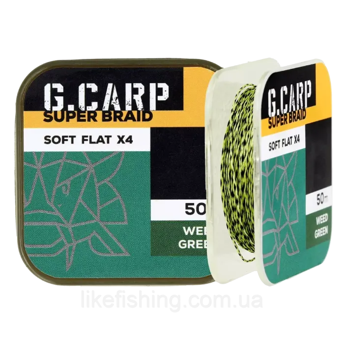 Поводочный материал GC G.Carp Super Braid Soft Flat X4 50м 25lb Weed Green