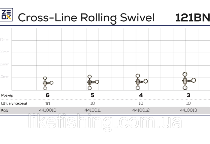 Вертлюг тройной №6(10шт) ZEOX Cross-Line Rolling Swivel 121BN