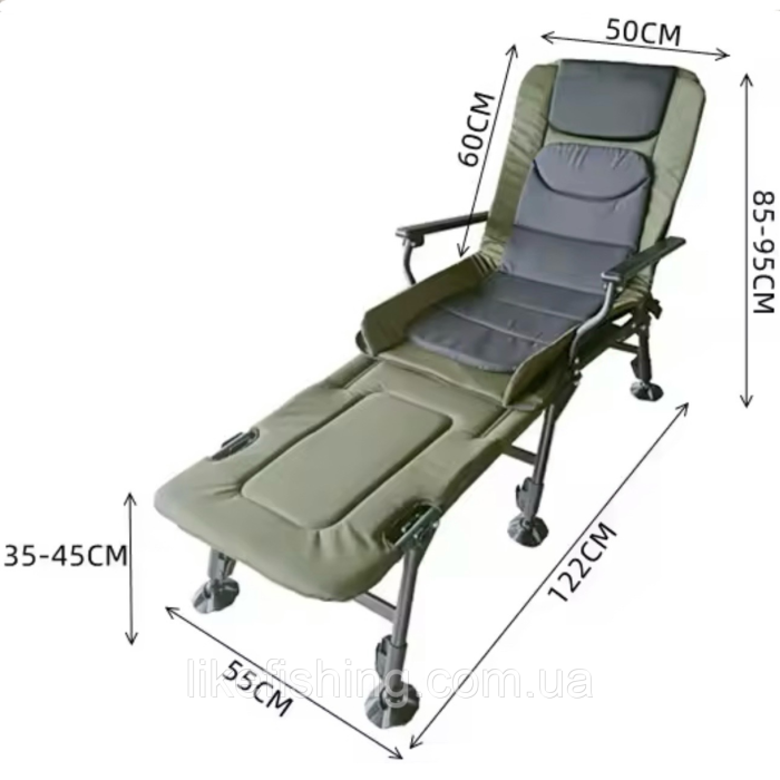 Крісло-ліжко рибальське складане з підставкою для ніг 122*95*50 см