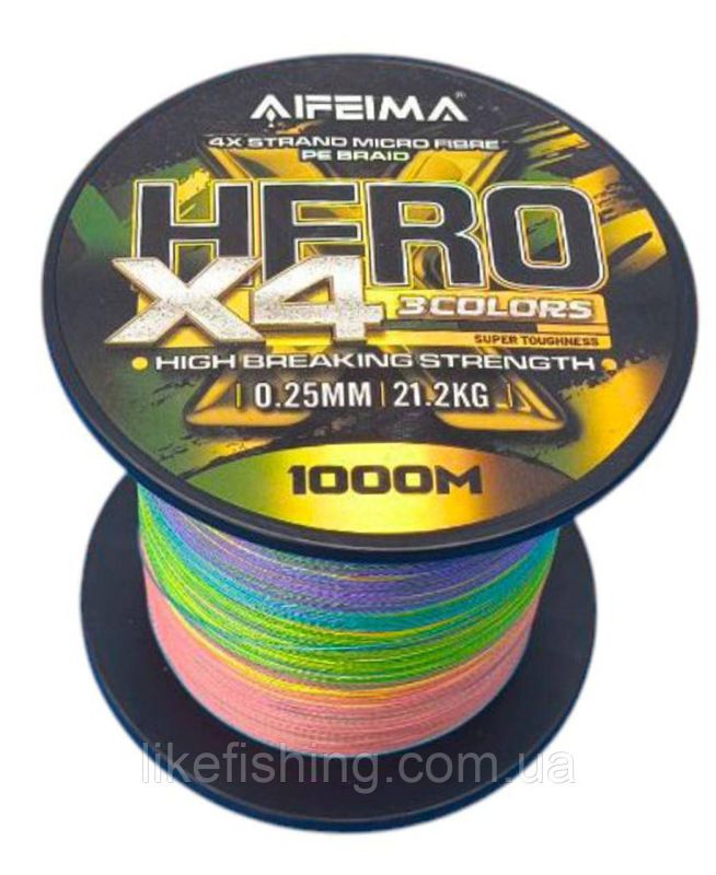 Шнур рибальський 0.20 мм 1000 м 16.7 кг Hero X4 Feima 3 Colors