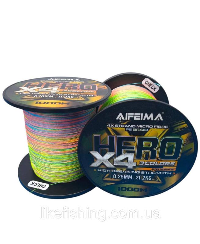 Шнур рыболовный 0.25 мм 1000 м 21.2 кг Hero X4 Feima 3 Colors