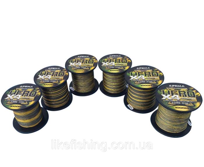 Шнур рыболовный 0.20 мм 1000 м 16.7 кг Hero X4 Feima 3 Colors