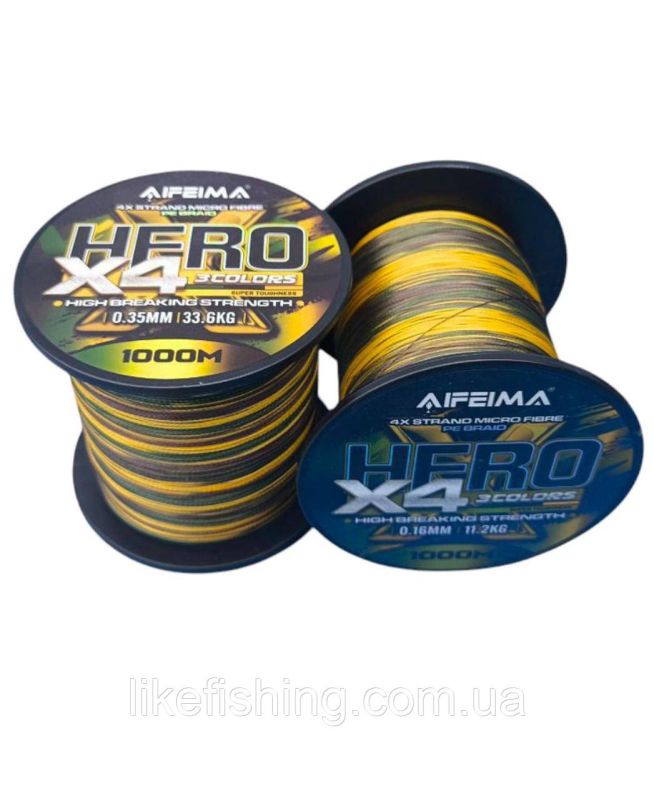 Шнур рыболовный 0.20 мм 1000 м 16.7 кг Hero X4 Feima 3 Colors