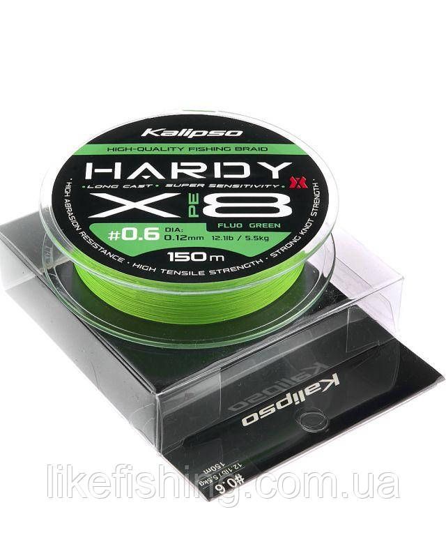 Шнур 150m PE0.6 0.12мм 5.5кг Kalipso Hardy X8 Fluo Green