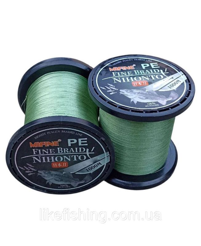 Шнур 0.20 мм 1000 м 16.7 кг Mifine PE X4 Fine Braid Nihonto Green