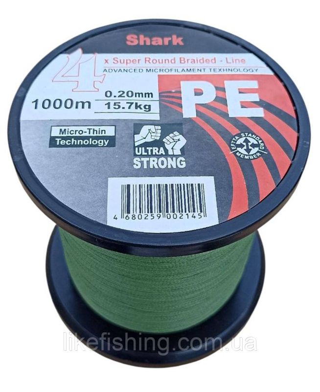 Шнур 0.20 мм 1000 м 15.7 кг Shark PE X4 Super Round Braided - Line