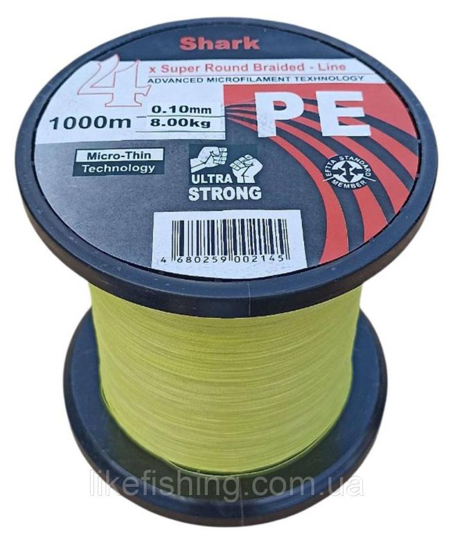 Шнур 0.10 мм 1000 м 8 кг Shark PE X4 Super Round Braided - Line