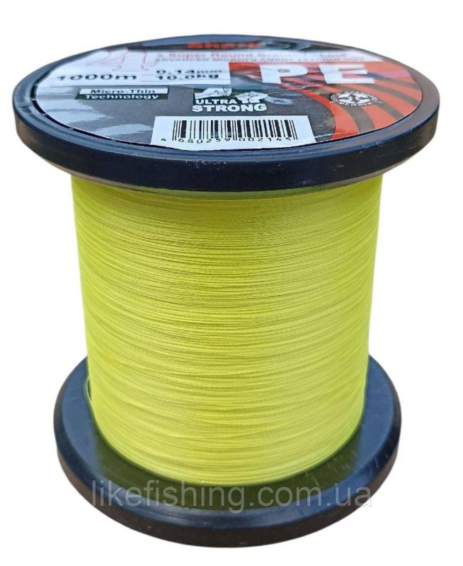 Шнур 0.14 мм 1000 м 10 кг Shark PE X4 Super Round Braided - Line