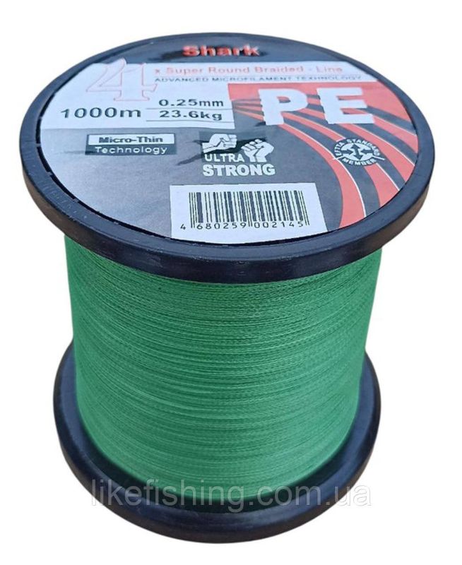 Шнур 0.25 мм 1000 м 23.6 кг Shark PE X4 Super Round Braided - Line