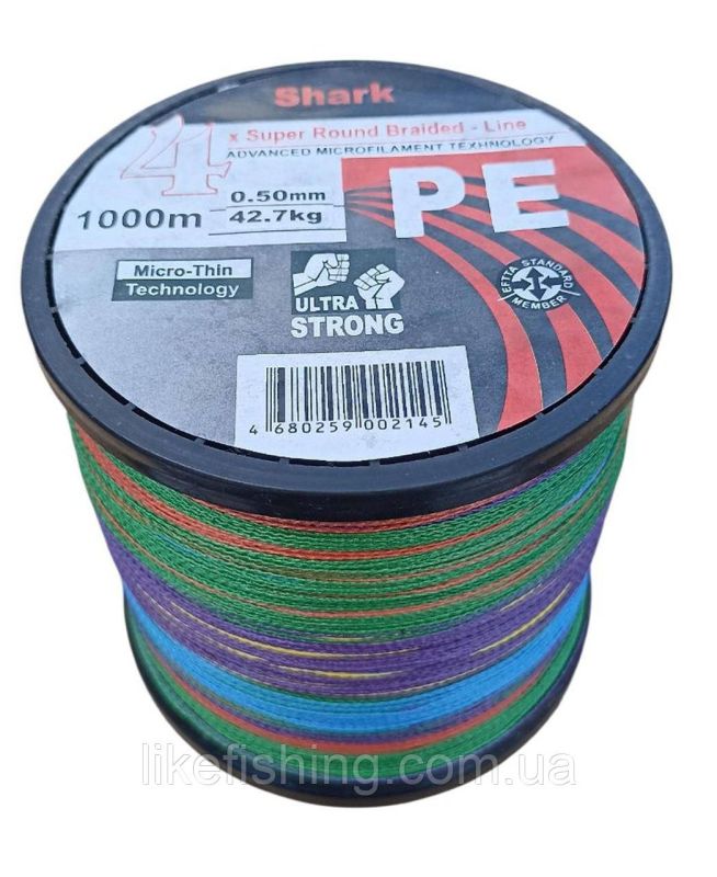 Шнур 0.50 мм 1000 м 42.7 кг Shark PE X4 Super Round Braided - Line