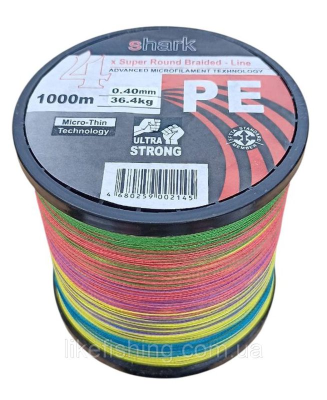 Шнур 0.40 мм 1000 м 36.4 кг Shark PE X4 Super Round Braided - Line