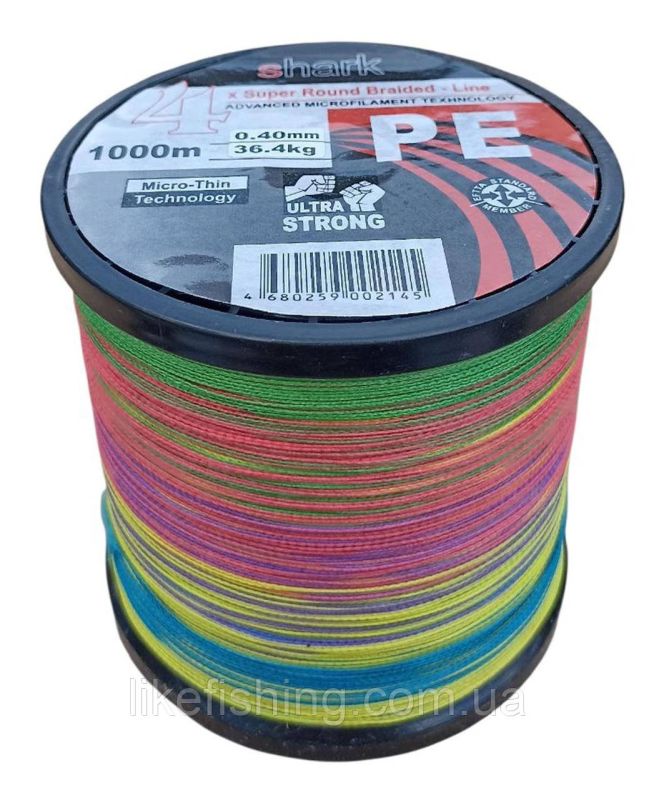 Шнур 0.40 мм 1000 м 36.4 кг Shark PE X4 Super Round Braided - Line