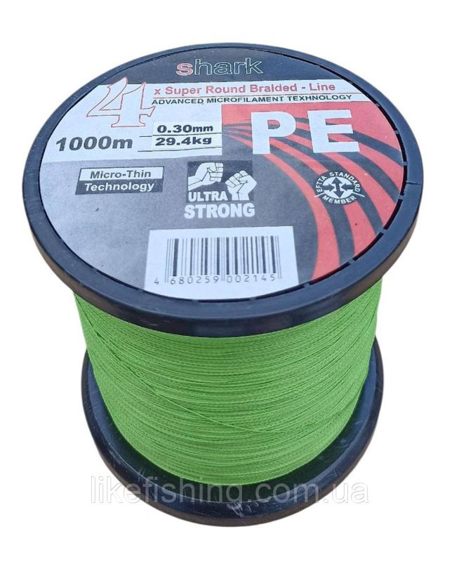 Шнур 0.30 мм 1000 м 29.4 кг Shark PE X4 Super Round Braided - Line