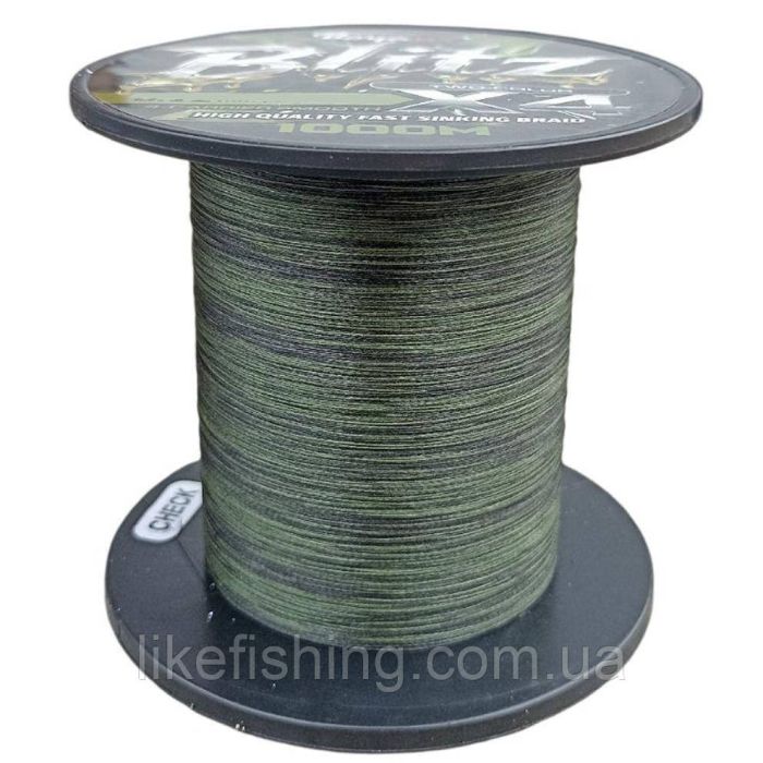 Шнур рыболовный 0.10 мм 1000 м 8 кг PE X4 Blitz Boya By Two-Color зелено - черный