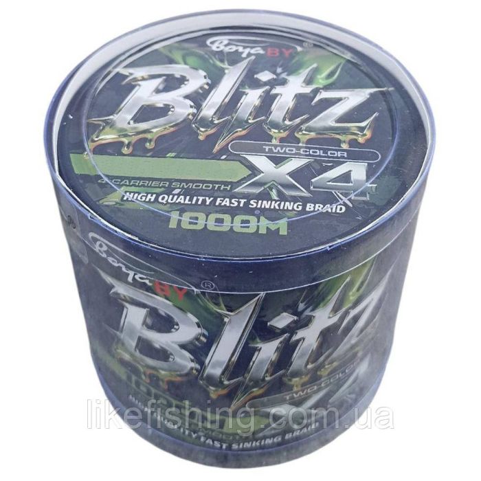 Шнур рыболовный 0.18 мм 1000 м 14.6 кг PE X4 Blitz Boya By Two-Color зелено - черный