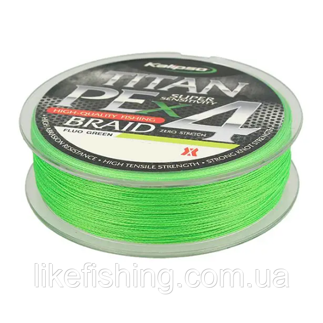 Шнур 0.10 мм 6.1 кг 150 м Kalipso Titan PE X4 Fluo Green