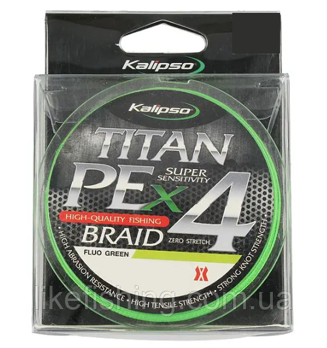 Шнур 0.10 мм 6.1 кг 150 м Kalipso Titan PE X4 Fluo Green