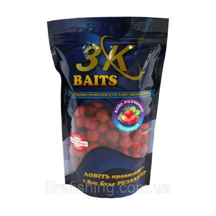 Бойл растворимый пылящий 16мм Клубника 0,4 кг 3K Baits