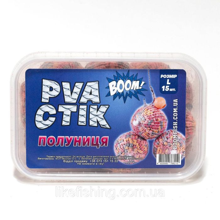 Стики PVA L (15шт) – Клубника Boom Carp