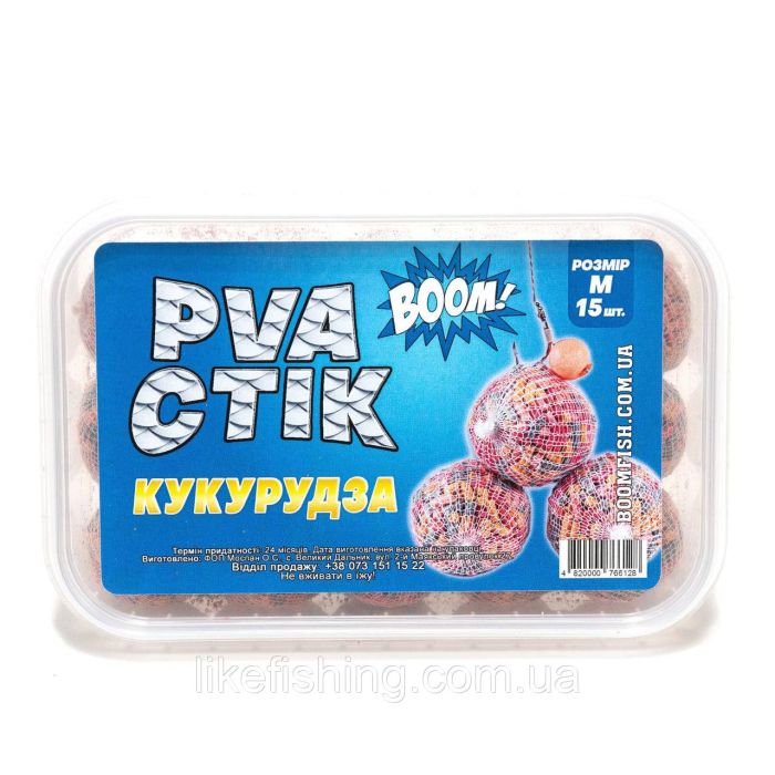 Стики PVA М (15шт) – Кукуруза Boom Carp