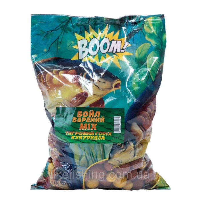 Бойл Вареный МIХ (14+18+20мм) 1кг – Тигровый Орех – Кукуруза BOOM
