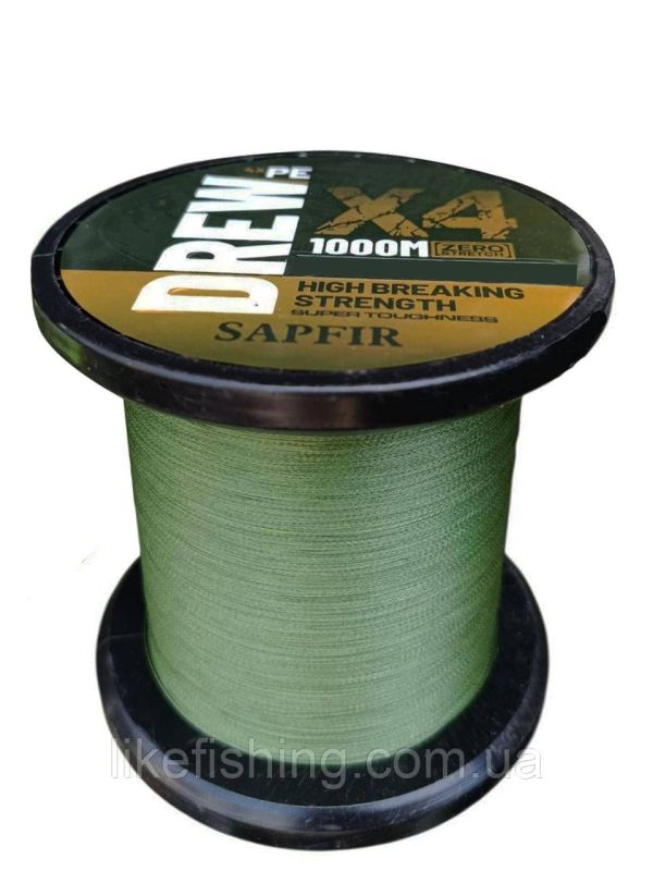 Шнур 0.10 мм 1000 м 8 кг Drew Sapfir X4 Green