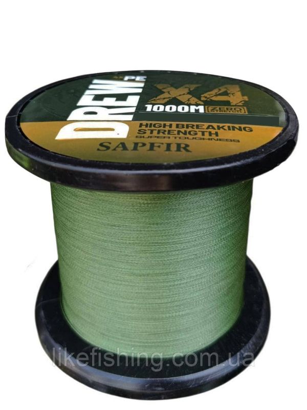 Шнур 0.10 мм 1000 м 8 кг Drew Sapfir X4 Green