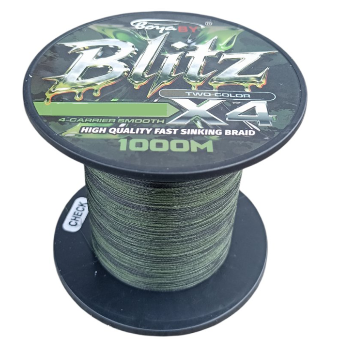 Шнур рибальський 0.12 мм 1000 м 9.4 кг PE X4 Blitz Boya By Two-Color зелено-чорний