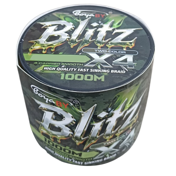 Шнур рыболовный 0.25 мм 1000 м 21.2 кг PE X4 Blitz Boya By Two-Color зелено - черный