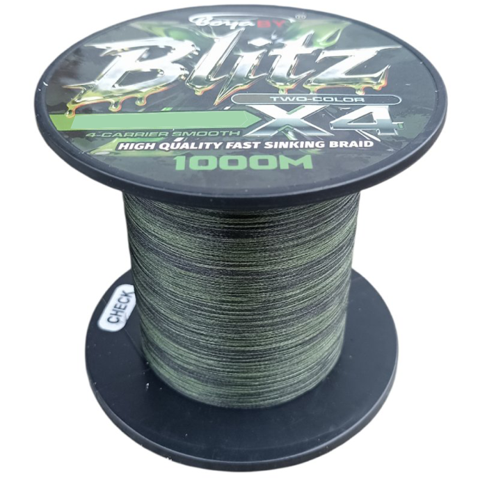 Шнур рыболовный 0.20 мм 1000 м 16.7 кг PE X4 Blitz Boya By Two-Color зелено - черный