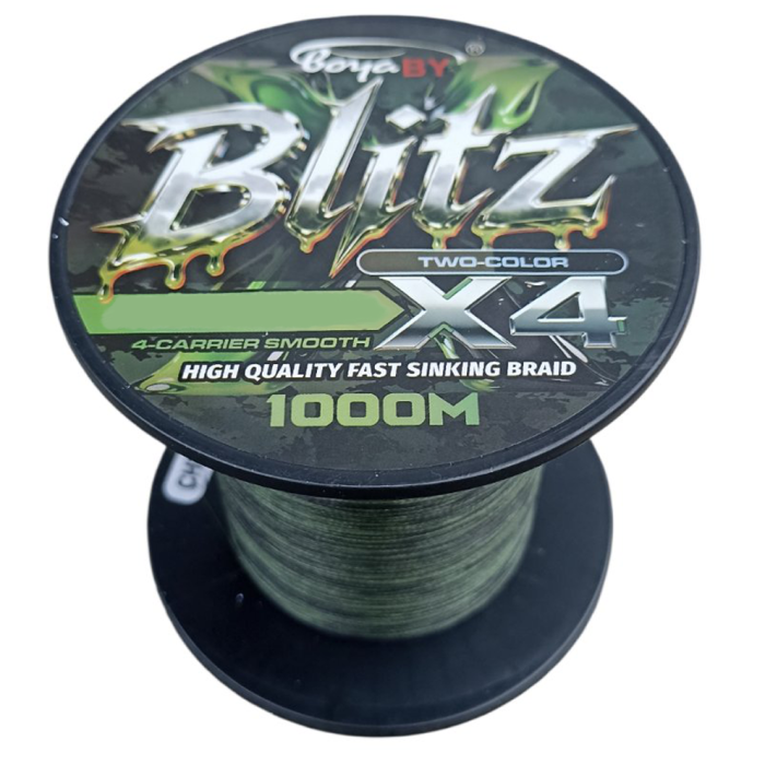 Шнур рыболовный 0.30 мм 1000 м 29.4 кг PE X4 Blitz Boya By Two-Color зелено - черный