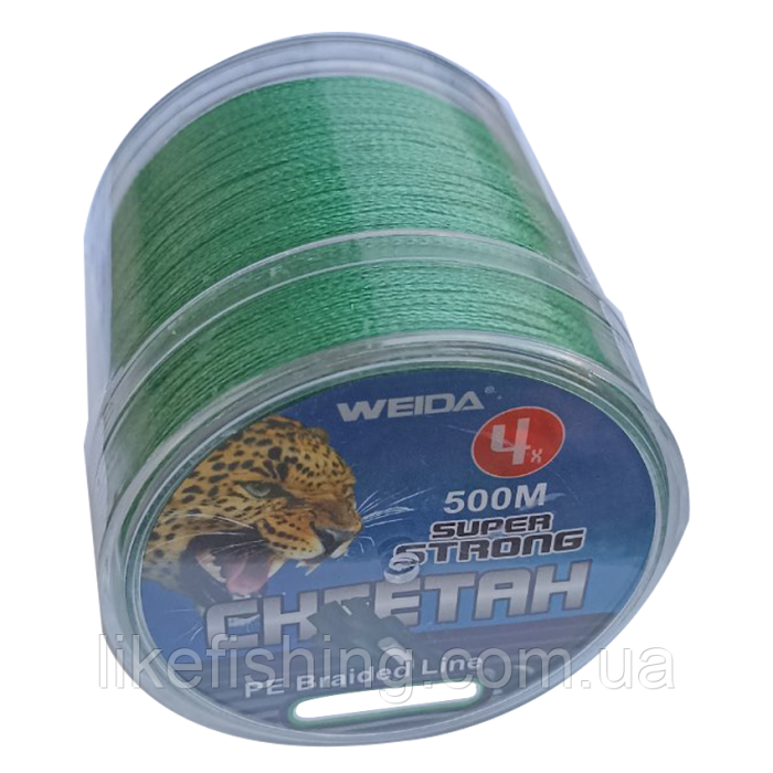 Шнур 0.25 мм 500 м 16 кг PE X4 Cheetah Weida Green