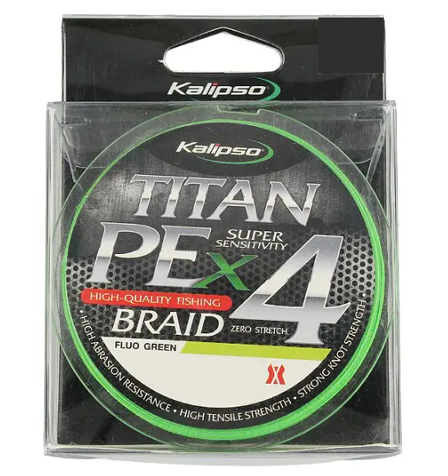 Шнур 0.20 мм 15.6 кг 150 м Kalipso Titan PE X4 Fluo Green