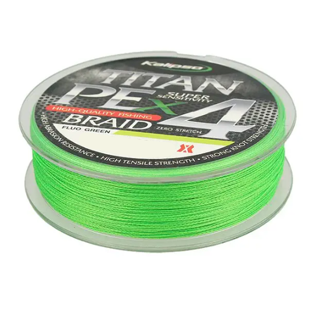 Шнур 0.22 мм 17.1 кг 100 м Kalipso Titan PE X4 Fluo Green